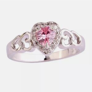 New Heart Shaped Pink Sapphire Silver Ring.